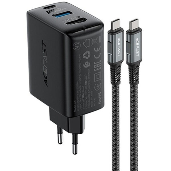 МЗП Acefast A17 PD65W GaN (1USB-A/1C/1HDMI) + кабель Type-C to Type-C