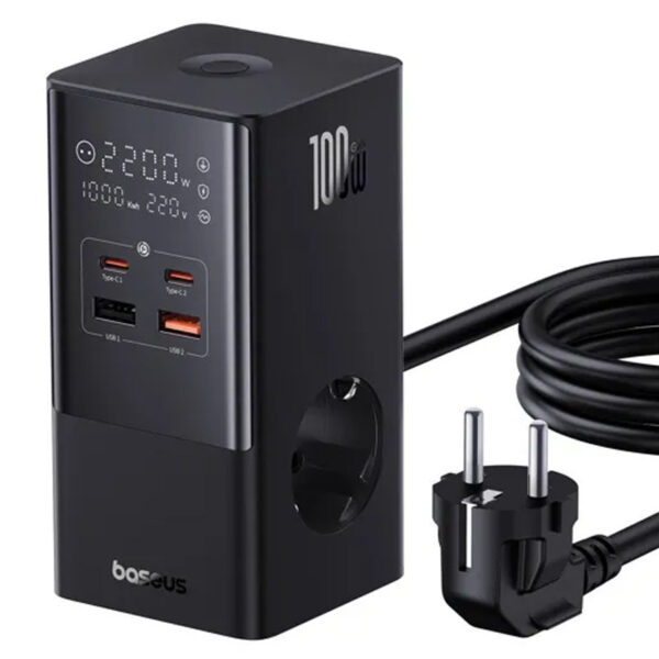 МЗП Baseus PowerCombo Tower PowerStrip 100W (2USB-A/2C/2Socket) (1.5m) (E00023609113-00)
