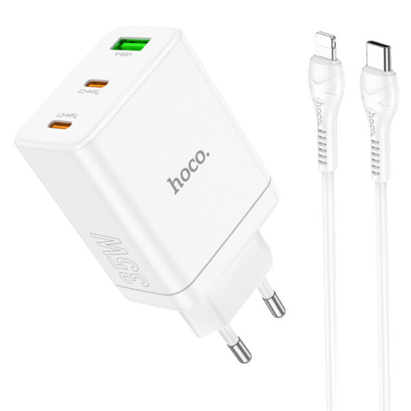 МЗП Hoco N33 Start PD35W (1USB-A/2C) + кабель Type-C to Lightning