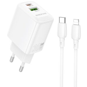 МЗП Borofone BN29 Fuente PD30W+QC3.0 (1USB-A/1C) + кабель Type-C to Lightning