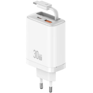 МЗП Usams US-CC296 GaN With Retractable Type-C Cable Xiang Ser. 30W (1USB-A/1C)