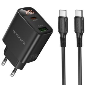МЗП Borofone BA96A Ilustre with digital display PD20W+QC3.0 (1USB-A/1C) + кабель Type-C to Type-C