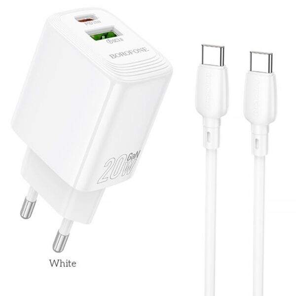 МЗП Borofone BN27 Fuente PD20W+QC3.0 (1USB-A/1C) + кабель Type-C to Type-C