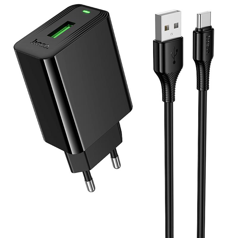 МЗП Hoco CS92A Leader 18W+QC3.0 (1USB-A) + кабель USB to Type-C