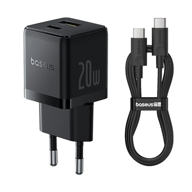 МЗП Baseus Palm Fast Charger 20W (1USB-A/1C) + кабель Type-C to Type-C (P10111608)