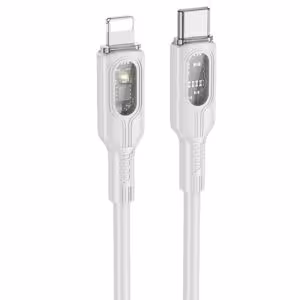 Дата кабель Hoco U120 Transparent explore intelligent power-off PD 27W Type-C to Lightning (1.2m)
