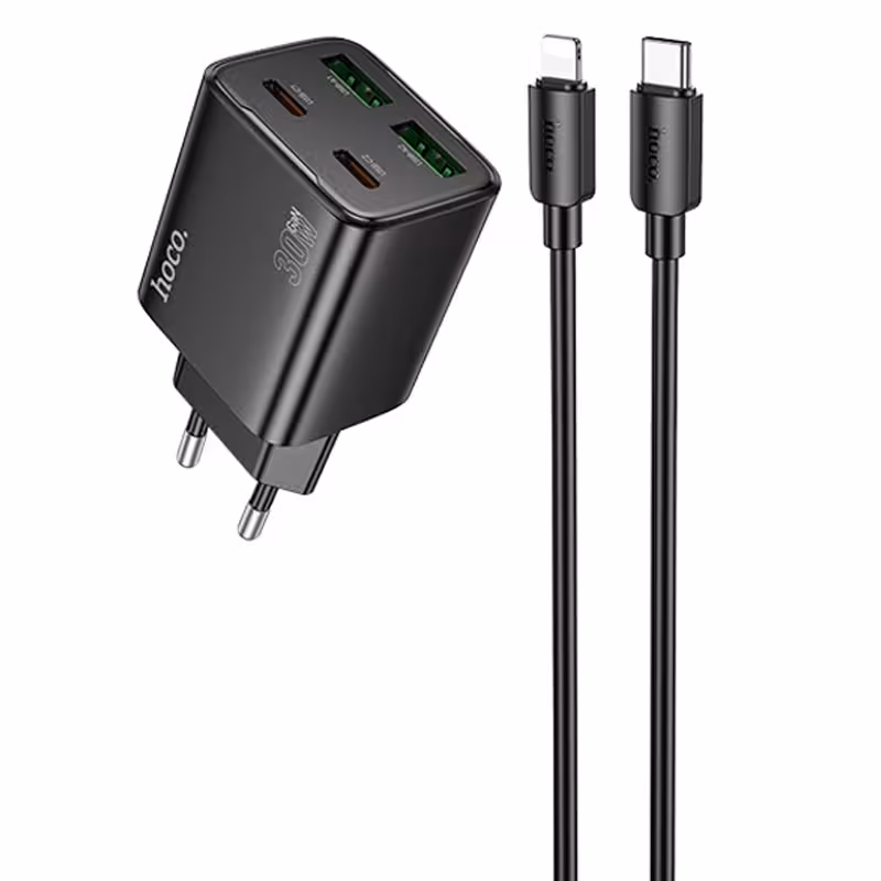 МЗП Hoco N56 Fundador PD30W four-port (2USB-A/2C) + кабель Type-C to Lightning