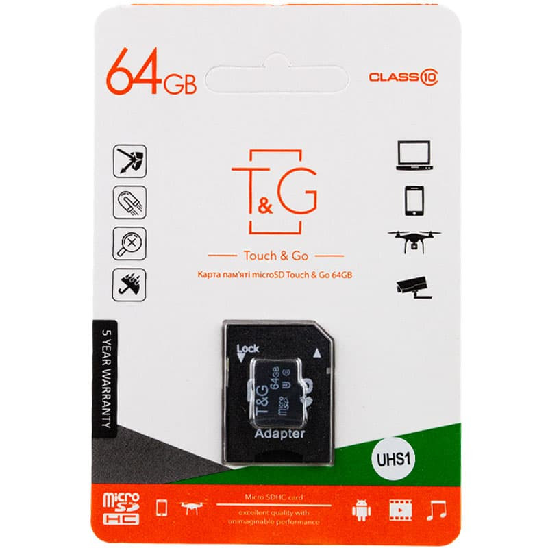 Карта пам'яті T&G (UHS-1) microSDXC Class 10 - 64GB (з адаптером)