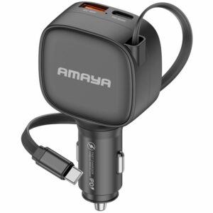 АЗП Amaya ACC-12C PD57.5W+QC3.0 total 84W (1USB-A/1C) with retractable cable Type-C