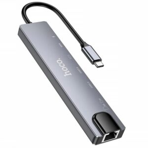 Перехідник HUB Hoco DUP09 (Type-C to HDMI+USB 3.0+USB 2.0+2xType-C+SD/TF)