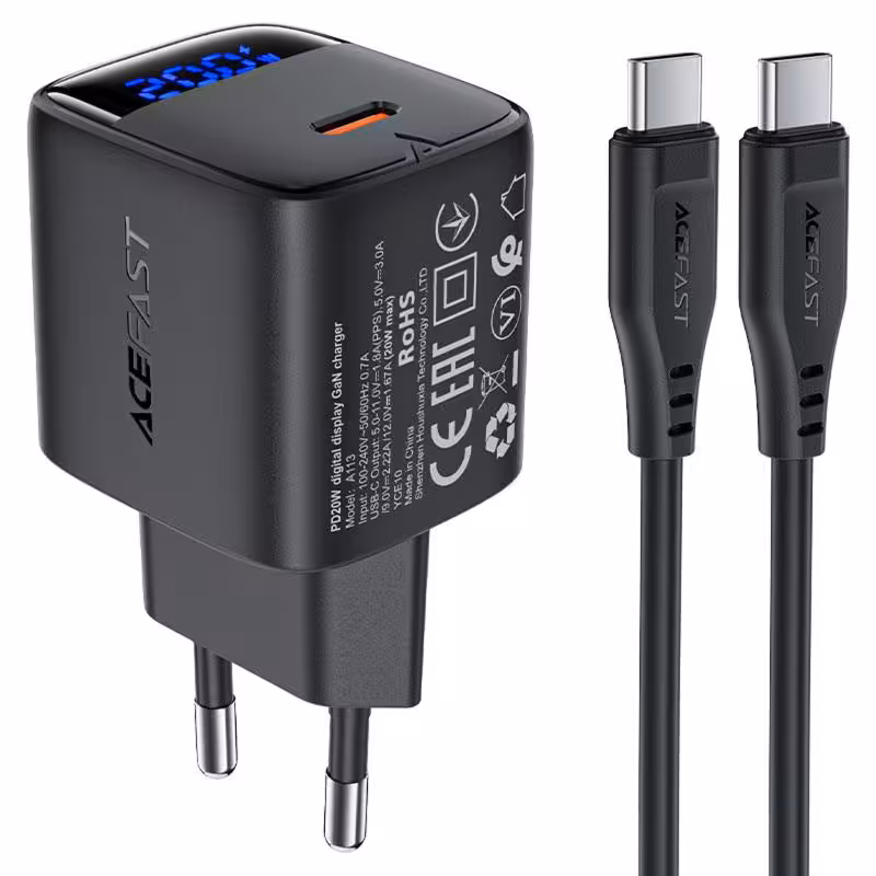 МЗП Acefast A113 PD20W GaN (1USB-C) + кабель Type-C to Type-C