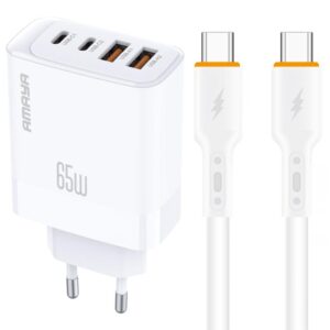 МЗП Amaya E101F PD65W+QC3.0 GaN (2USB-A/2C) + кабель Type-C to Type-C