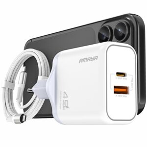 МЗП Amaya E580T PD45W+QC3.0 GaN (1USB-A/1C) + кабель Type-C to Type-C