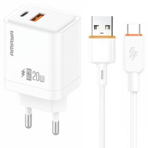 МЗП Amaya E77D PD20W+QC3.0 (1USB-A/1C) + кабель USB to Type-C