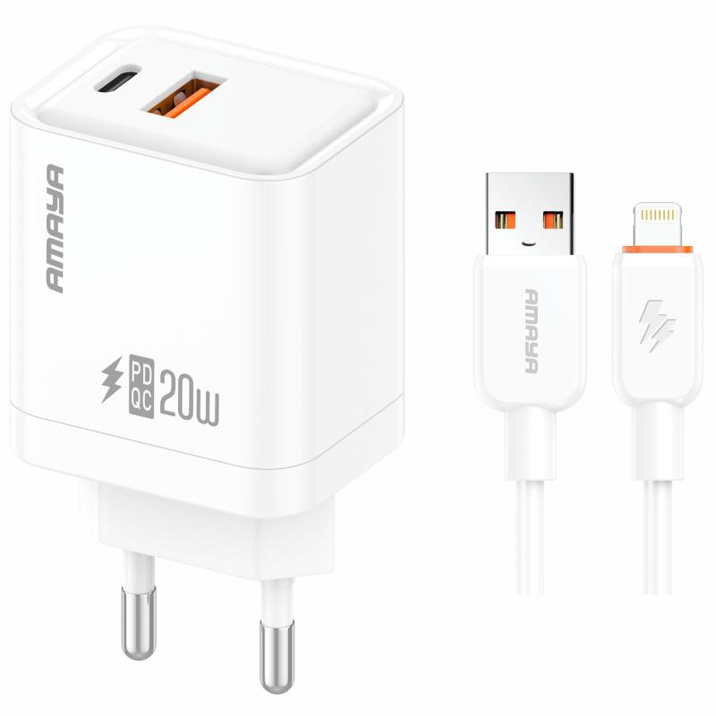 МЗП Amaya E77D PD20W+QC3.0 (1USB-A/1C) + кабель USB to Lightning