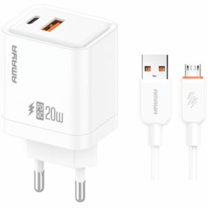 МЗП Amaya E77D PD20W+QC3.0 (1USB-A/1C) + кабель USB to MicroUSB