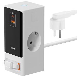 МЗП Baseus OS PowerCombo Digital PowerStrip+Retractable-C 65W (1USB-A/1C/2Socket) (1.5m) (PSLR000)