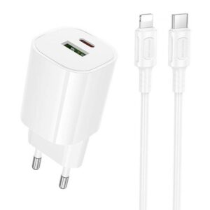 МЗП Borofone BA104A Pudding PD20W+QC3.0 (1USB-A/1C) + кабель Type-C to Lightning