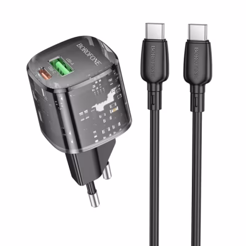 МЗП Borofone BN17 Sunlight PD20W+QC3.0 (1USB-A/1C) + кабель Type-C to Type-C