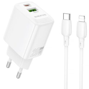 МЗП Borofone BN27 Fuente PD20W+QC3.0 (1USB-A/1C) + кабель Type-C to Lightning