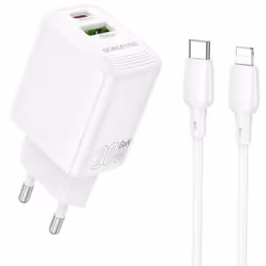 МЗП Borofone BN27 Fuente PD20W+QC3.0 (1USB-A/1C) + кабель Type-C to Lightning