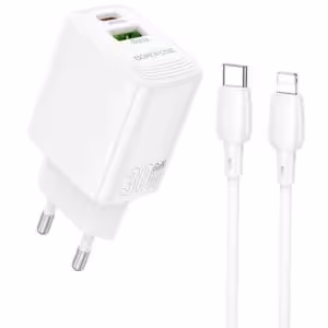 МЗП Borofone BN29 Fuente PD30W+QC3.0 (1USB-A/1C) + кабель Type-C to Lightning