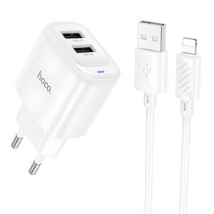 МЗП Hoco C141A Smart 2.1A (2USB-A) + кабель USB to Lightning