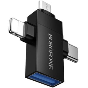 Перехідник Borofone BV26D 3in1 Lightning male/Type-C male/Micro male to USB2.0 female