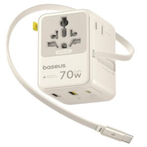 Мережевий універсальний перехідник Baseus CG11 70W with retractable cable (2USB-A/3C/1Socket) (E0307E)