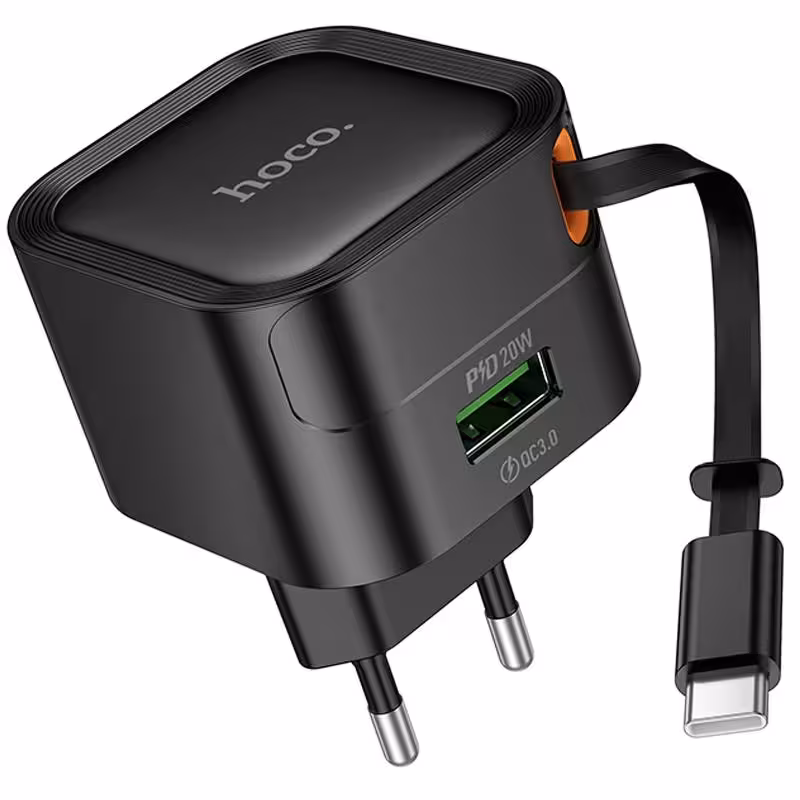 МЗП Hoco C154A Changer With Retractable Cable Type-C PD20W+QC3.0 (1USB-C)