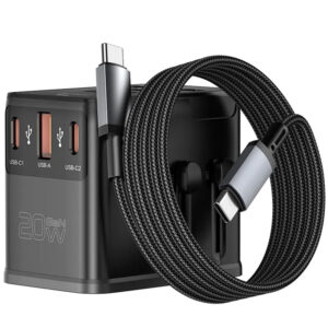 Мережевий універсальний перехідник WIWU UA013 20W GaN + 1USB-A/2C with retractable cable Type-C