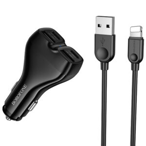 АЗП Borofone BZ35 Leader PD15W+QC3.0 total 30W (2USB-A/2C) + кабель USB to Lightning