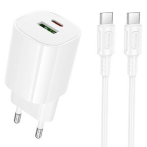 МЗП Borofone BA104A Pudding PD20W+QC3.0 (1USB-A/1C) + кабель Type-C to Type-C