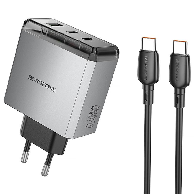 МЗП Borofone BN22 Lena PD65W (1USB-A/2C) + кабель Type-C to Type-C