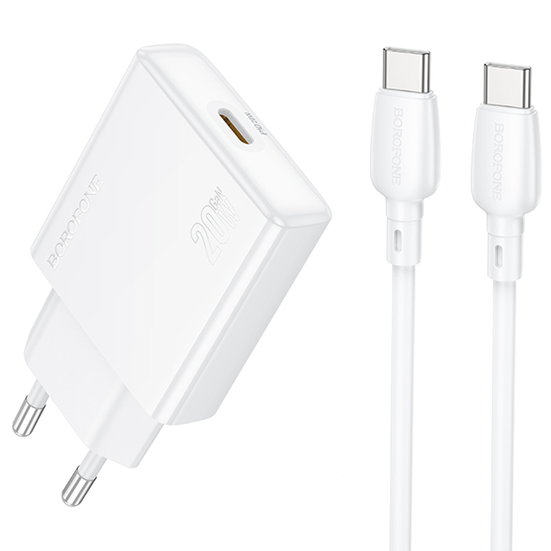 МЗП Borofone BN23 Wish PD20W (1USB-C) + кабель Type-C to Type-C