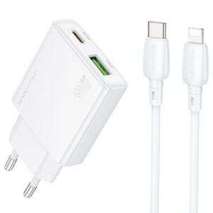 МЗП Borofone BN25 Wish PD30W+QC3.0 (1USB-A/1C) + кабель Type-C to Lightning